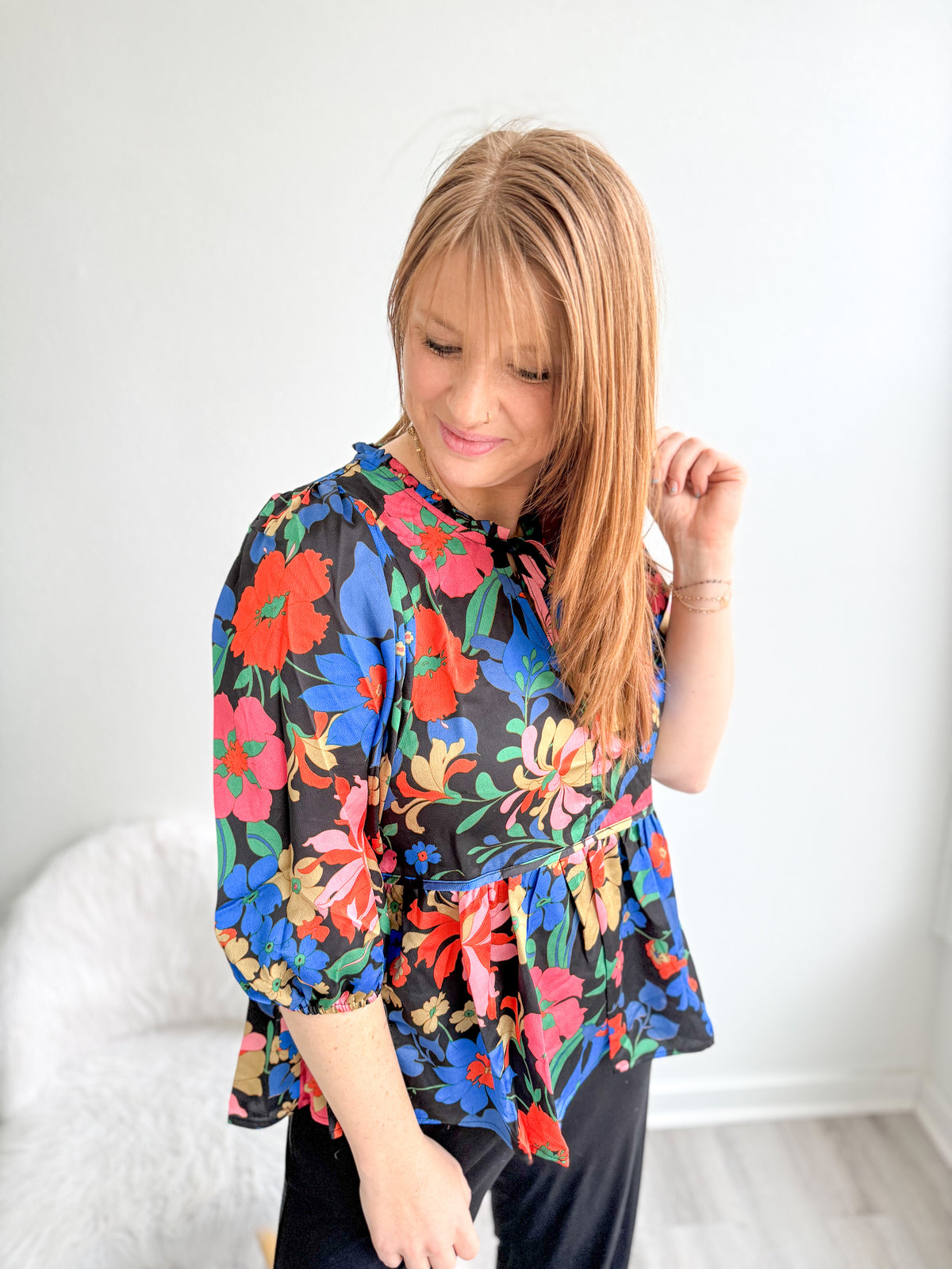 Bold Floral Peplum Blouse