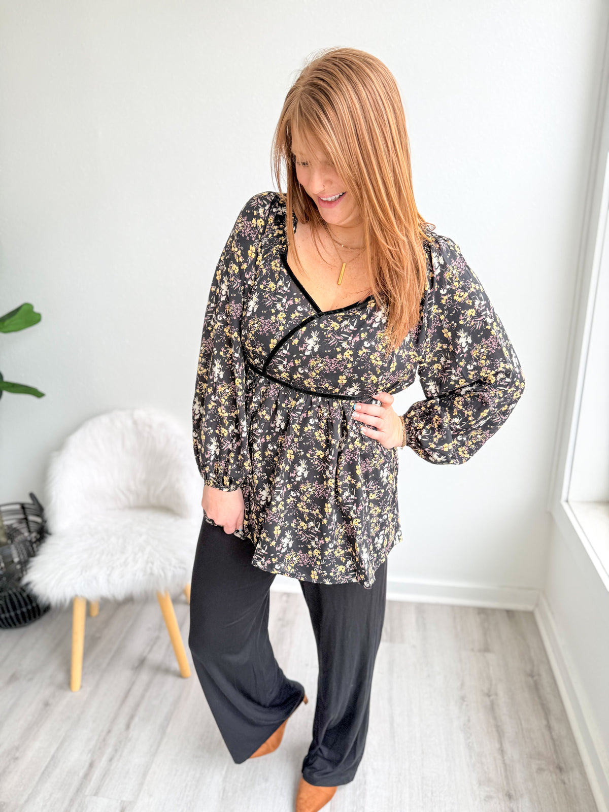 Deep Floral Babydoll Top*