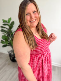 Smocked Checkered Magenta Dress