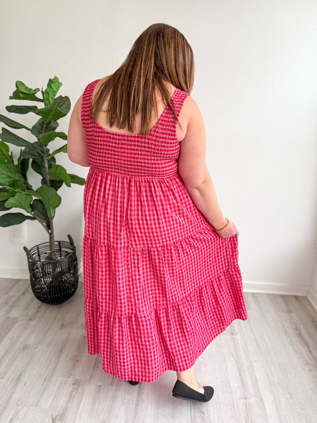 Smocked Checkered Magenta Dress
