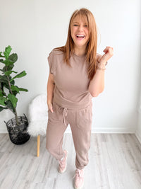 Taupe French Terry Cap Sleeve Top
