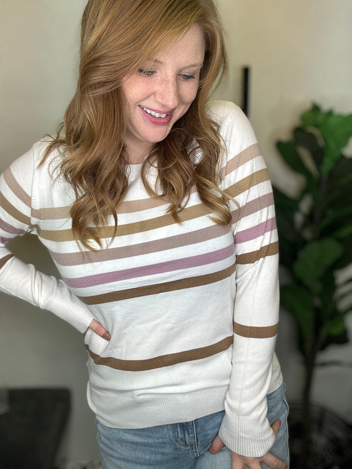 Neutral Rose Striped Sweater