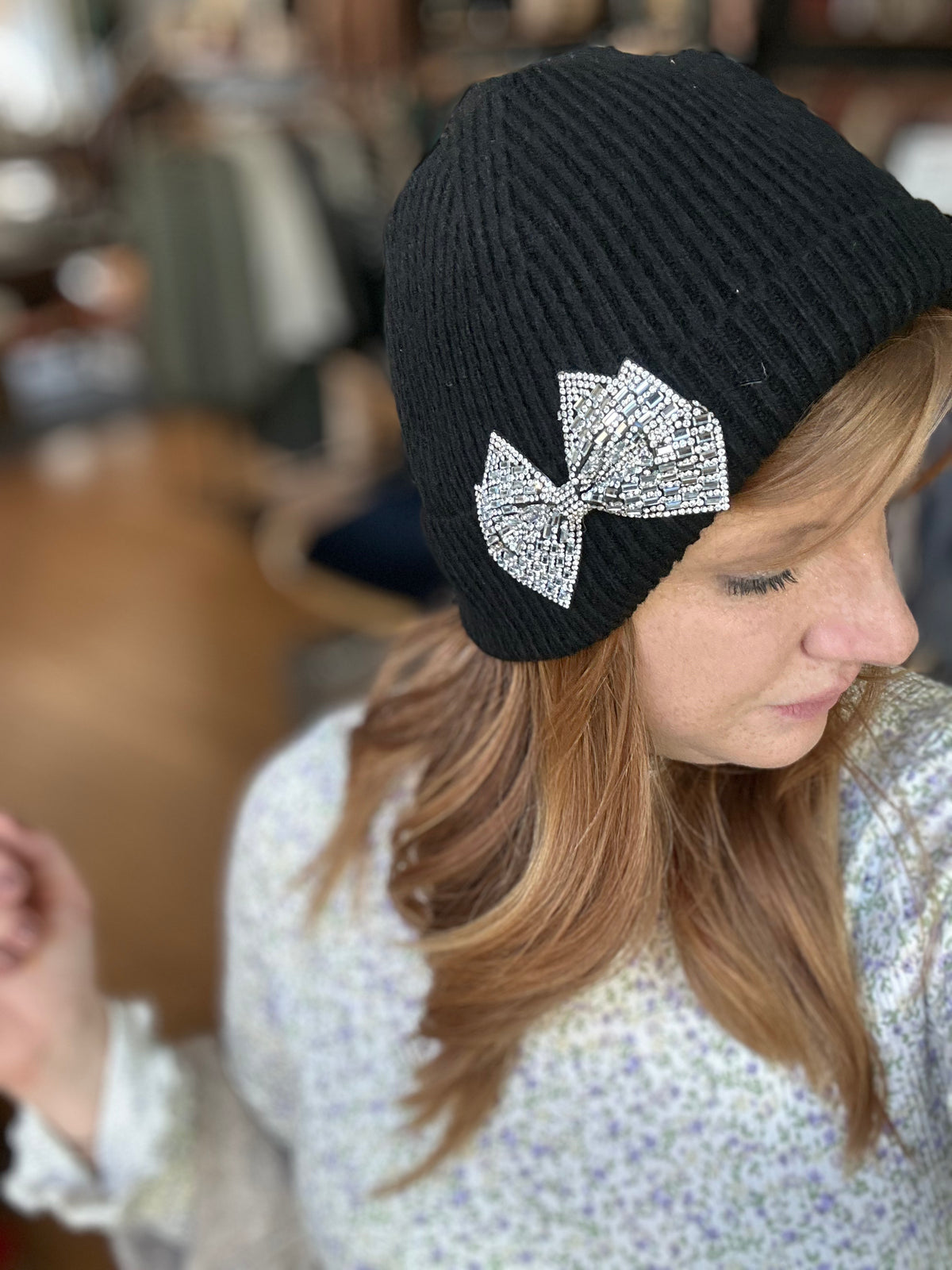 Sparkle Bow Black Hat