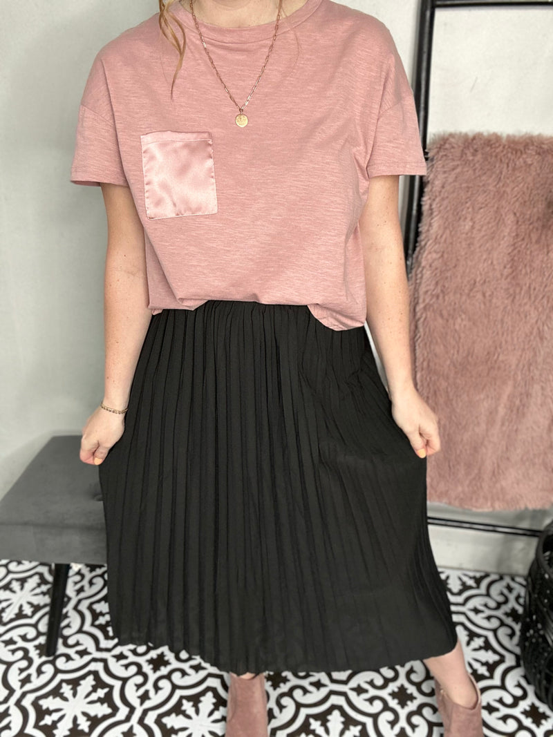 Sweetheart Black Pleated Midi Skirt