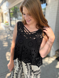 Crochet Tank Top Overlay - Black