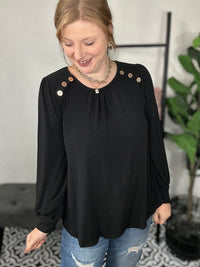 Lola Long Sleeve Button Top - Black