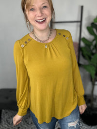 Lola Long Sleeve Button Top - Mustard