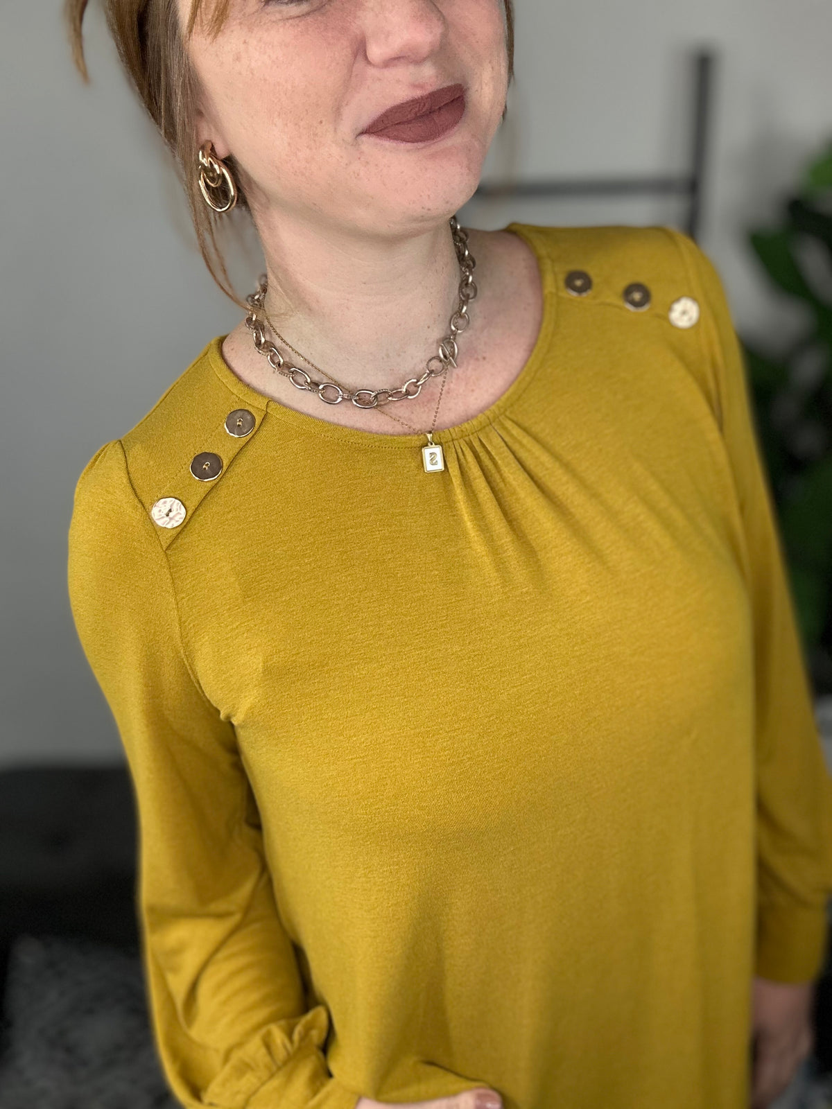 Lola Long Sleeve Button Top - Mustard