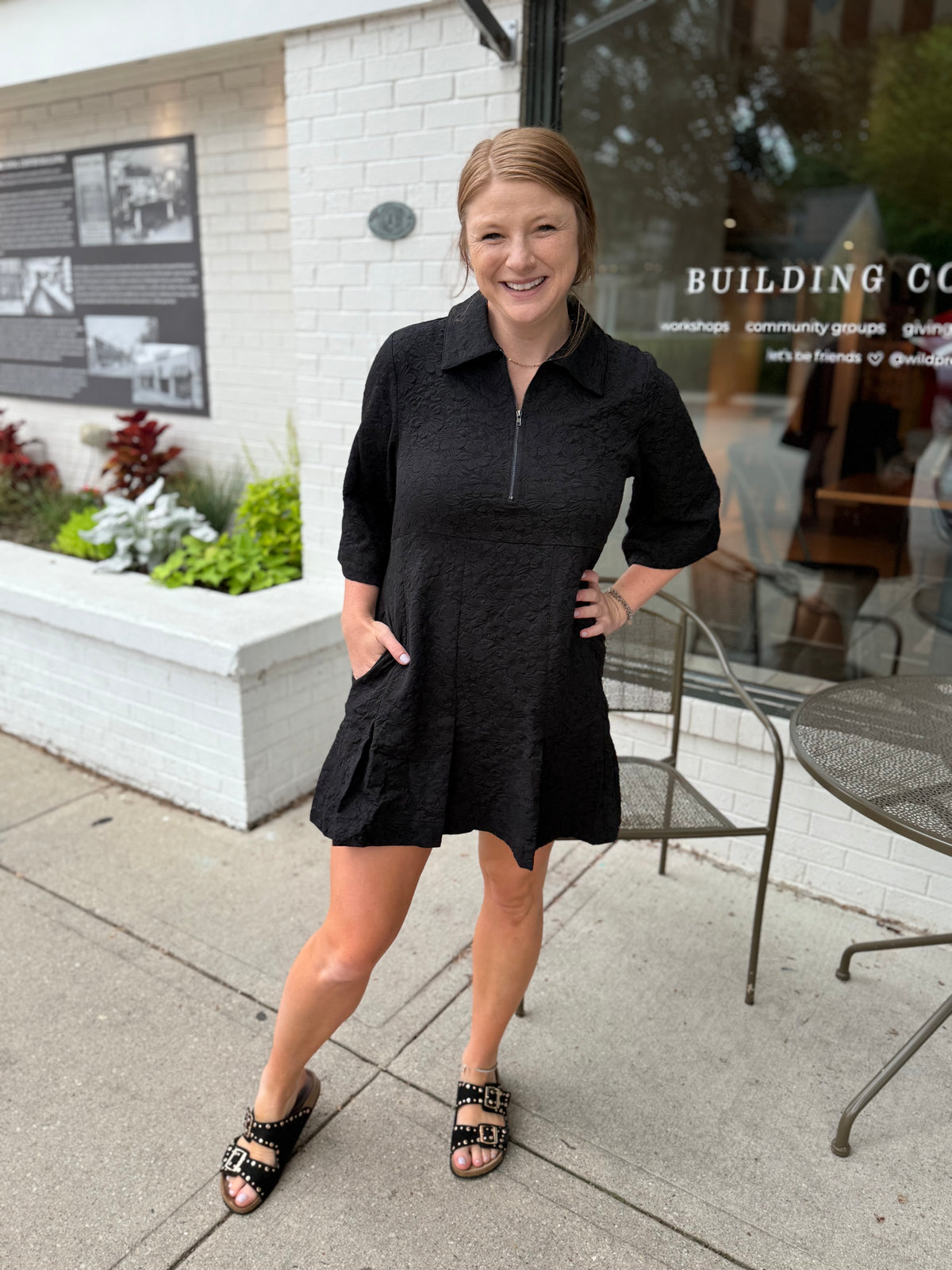Black Floral Zipper Dress