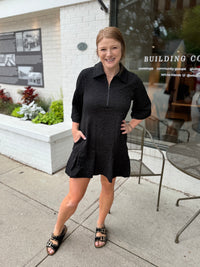 Black Floral Zipper Dress