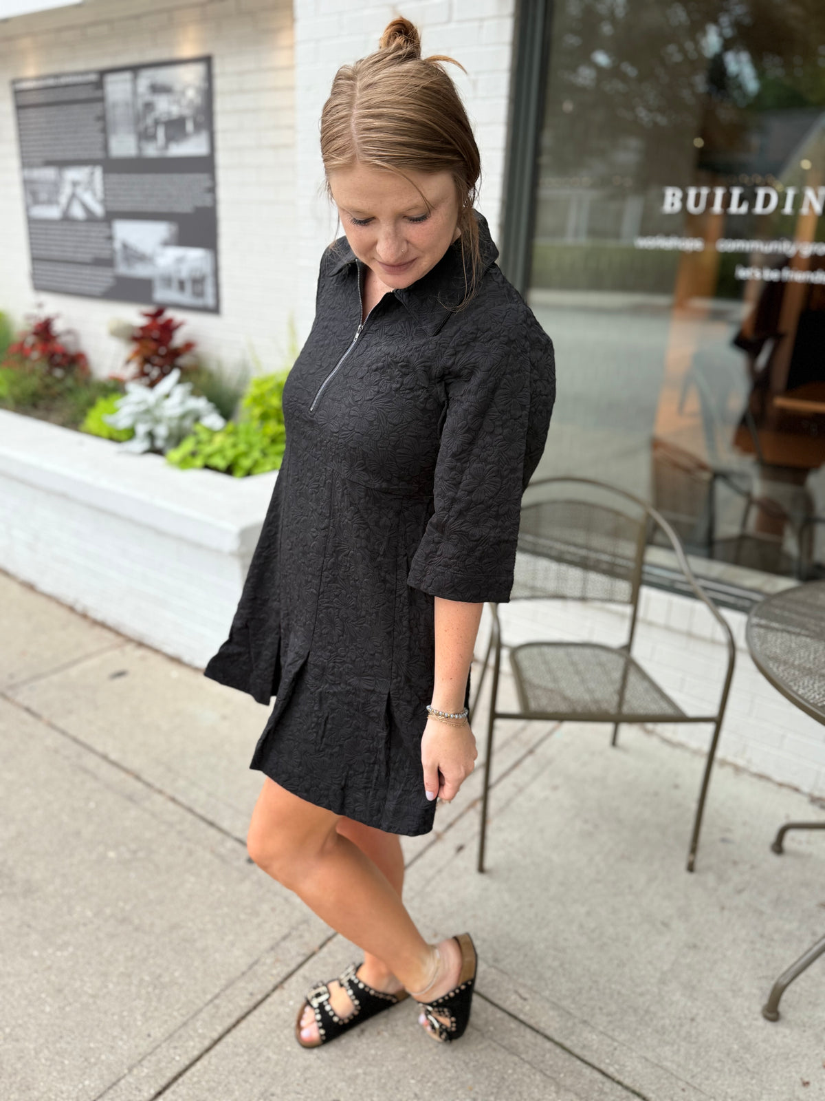Black Floral Zipper Dress