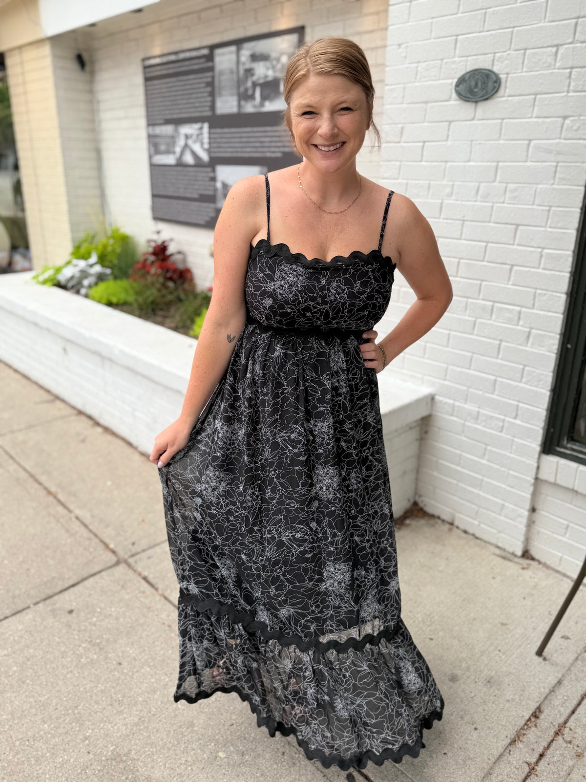 Black Floral Ric Rac Maxi Dress