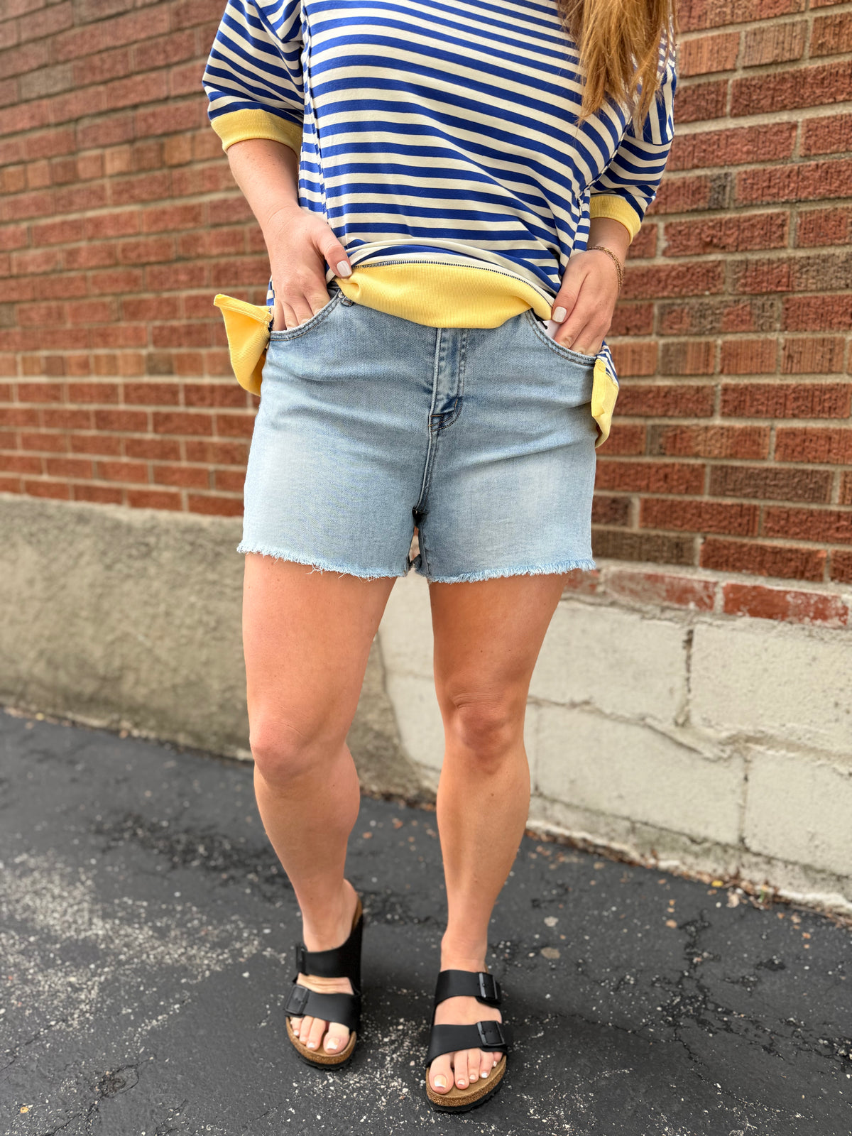 Frayed Hem High Rise Denim Shorts