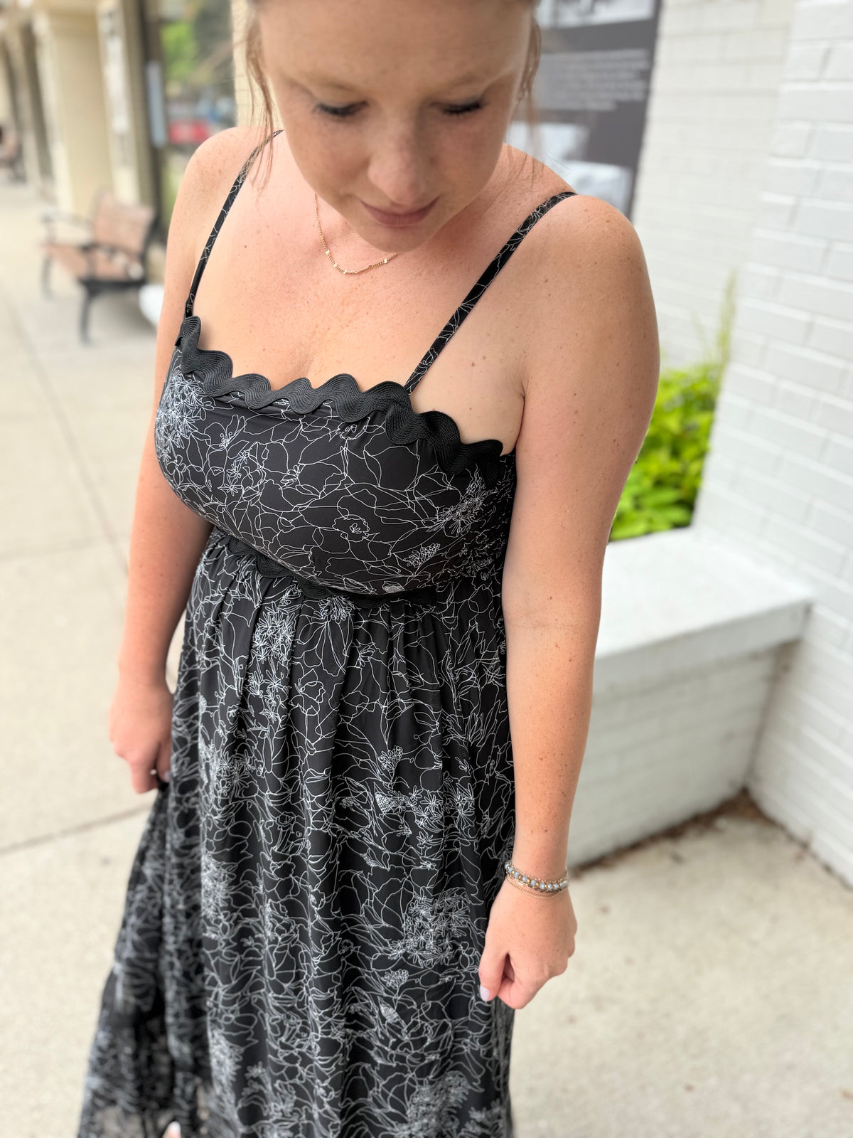 Black Floral Ric Rac Maxi Dress