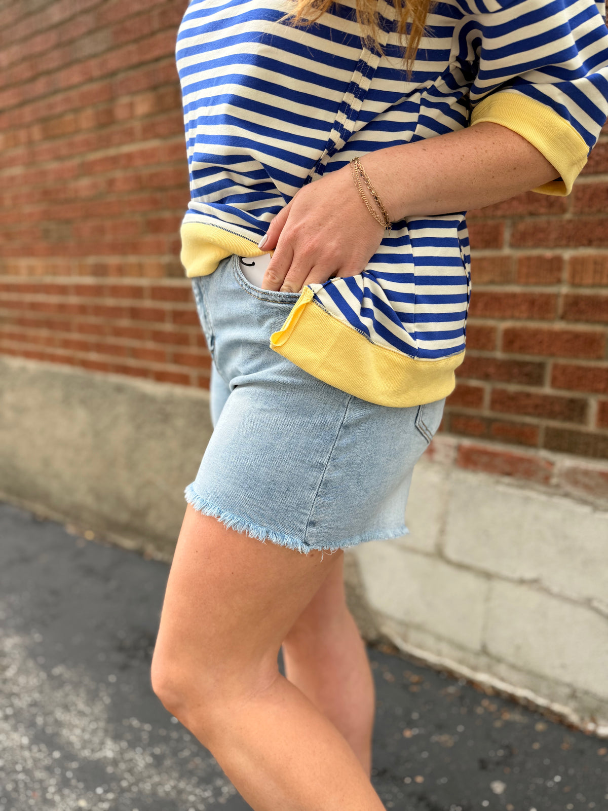 Frayed Hem High Rise Denim Shorts
