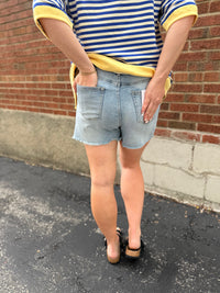 Frayed Hem High Rise Denim Shorts
