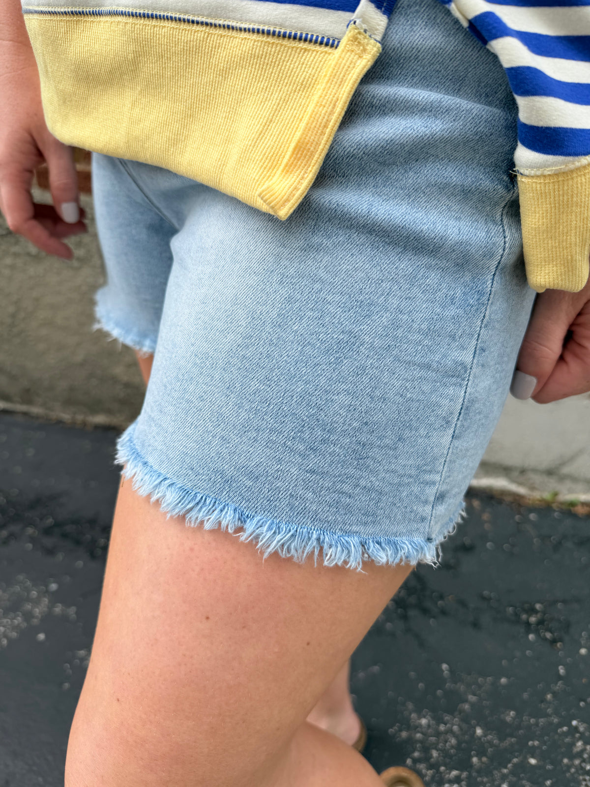 Frayed Hem High Rise Denim Shorts