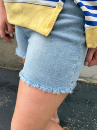 Frayed Hem High Rise Denim Shorts