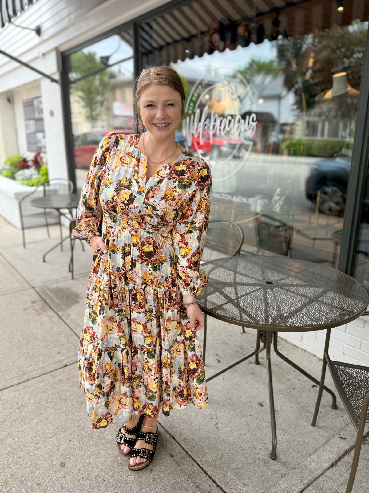 Golden Floral Sleeve Dress