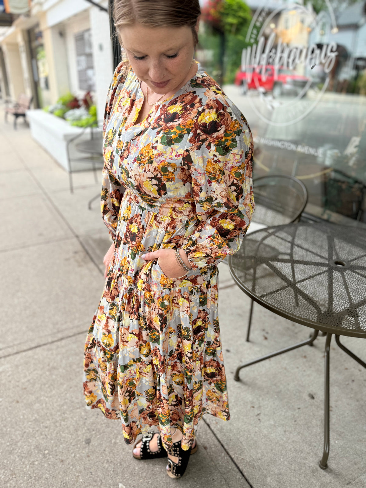 Golden Floral Sleeve Dress