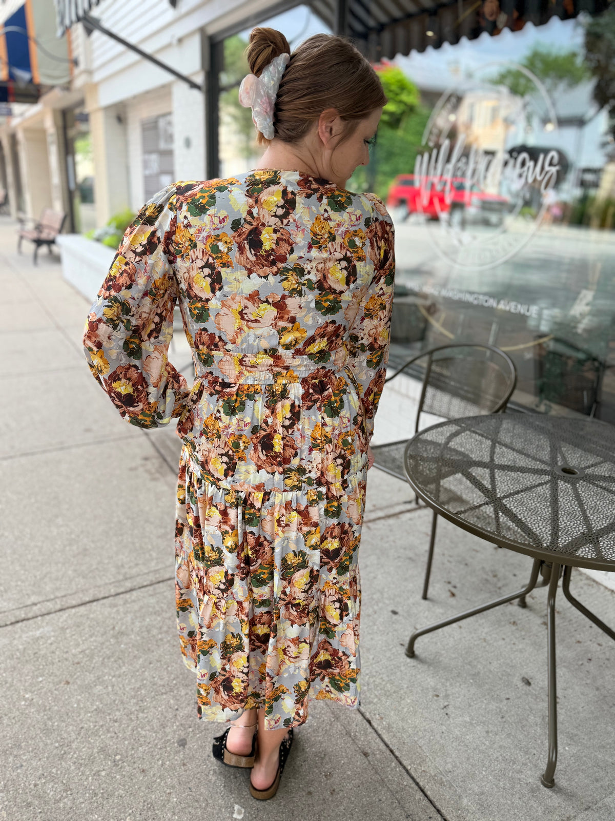 Golden Floral Sleeve Dress