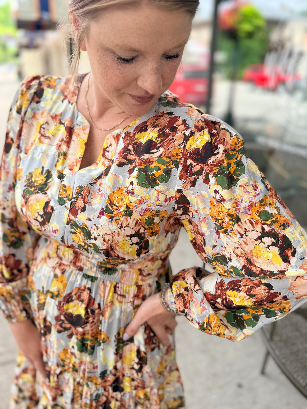 Golden Floral Sleeve Dress