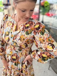 Golden Floral Sleeve Dress