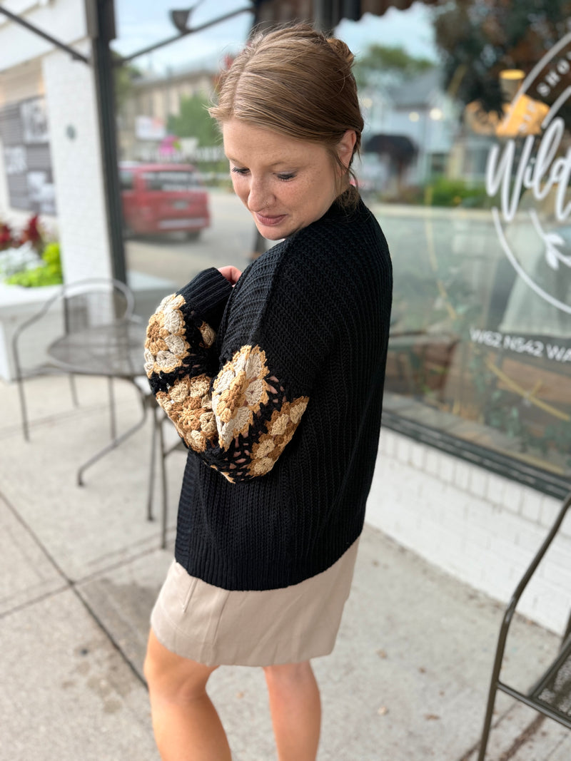 Crochet Square Black Cardigan