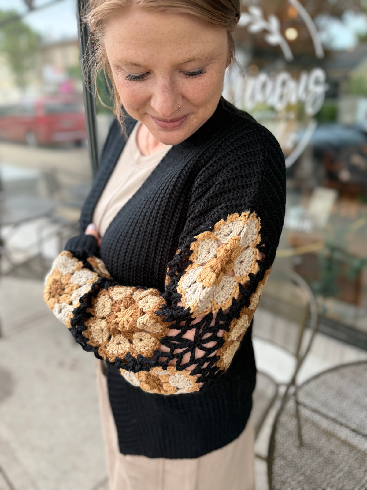 Crochet Square Black Cardigan