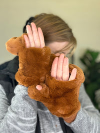 Caramel Fuzzy Convertible Mitten Gloves