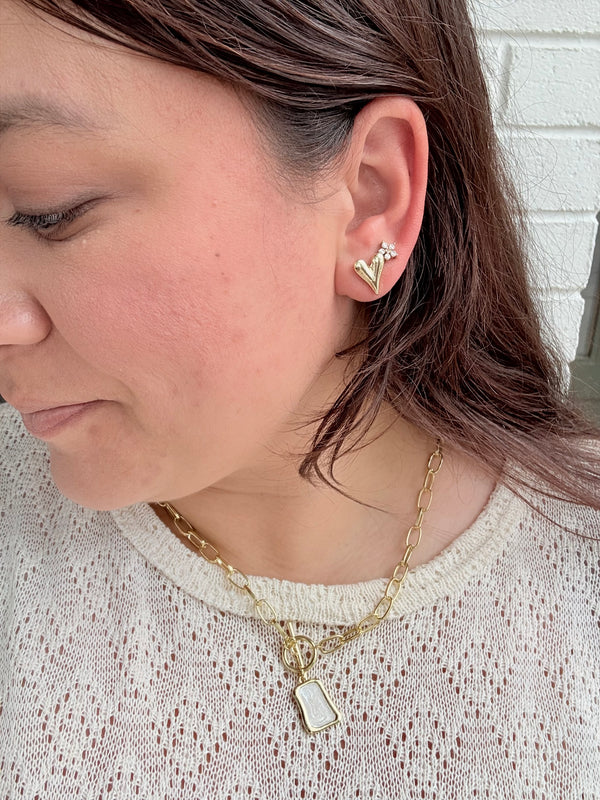 Heart Stud Earrings - Gold