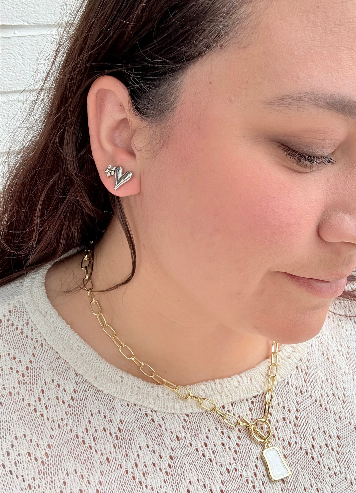 Heart Stud Earrings - Silver