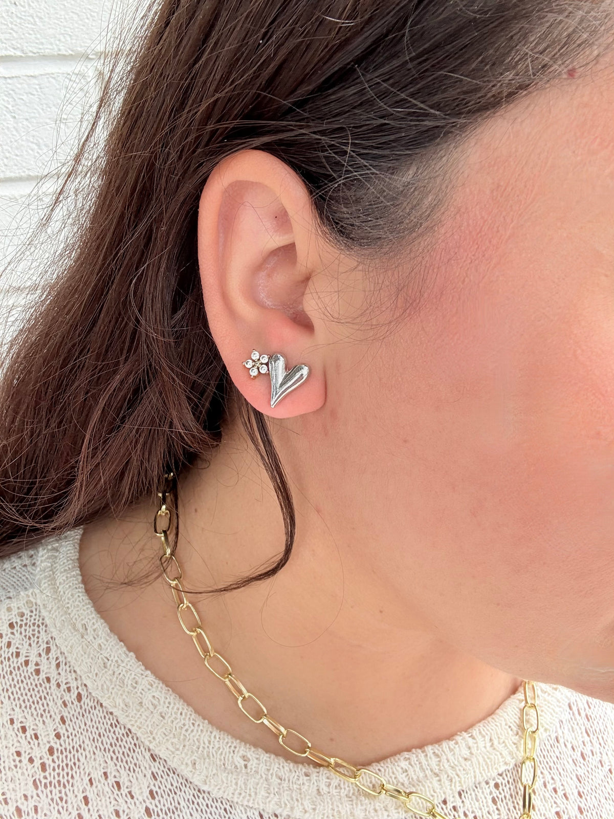 Heart Stud Earrings - Silver