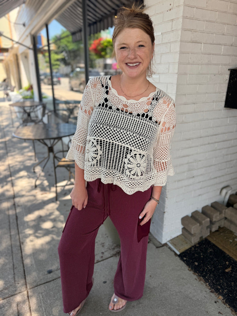 Cari Crocheted Short Sleeve Top