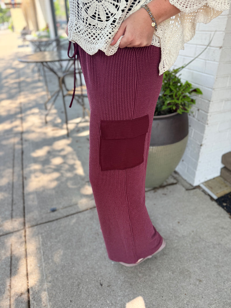 Ribbed Wide Leg Cargo Pants