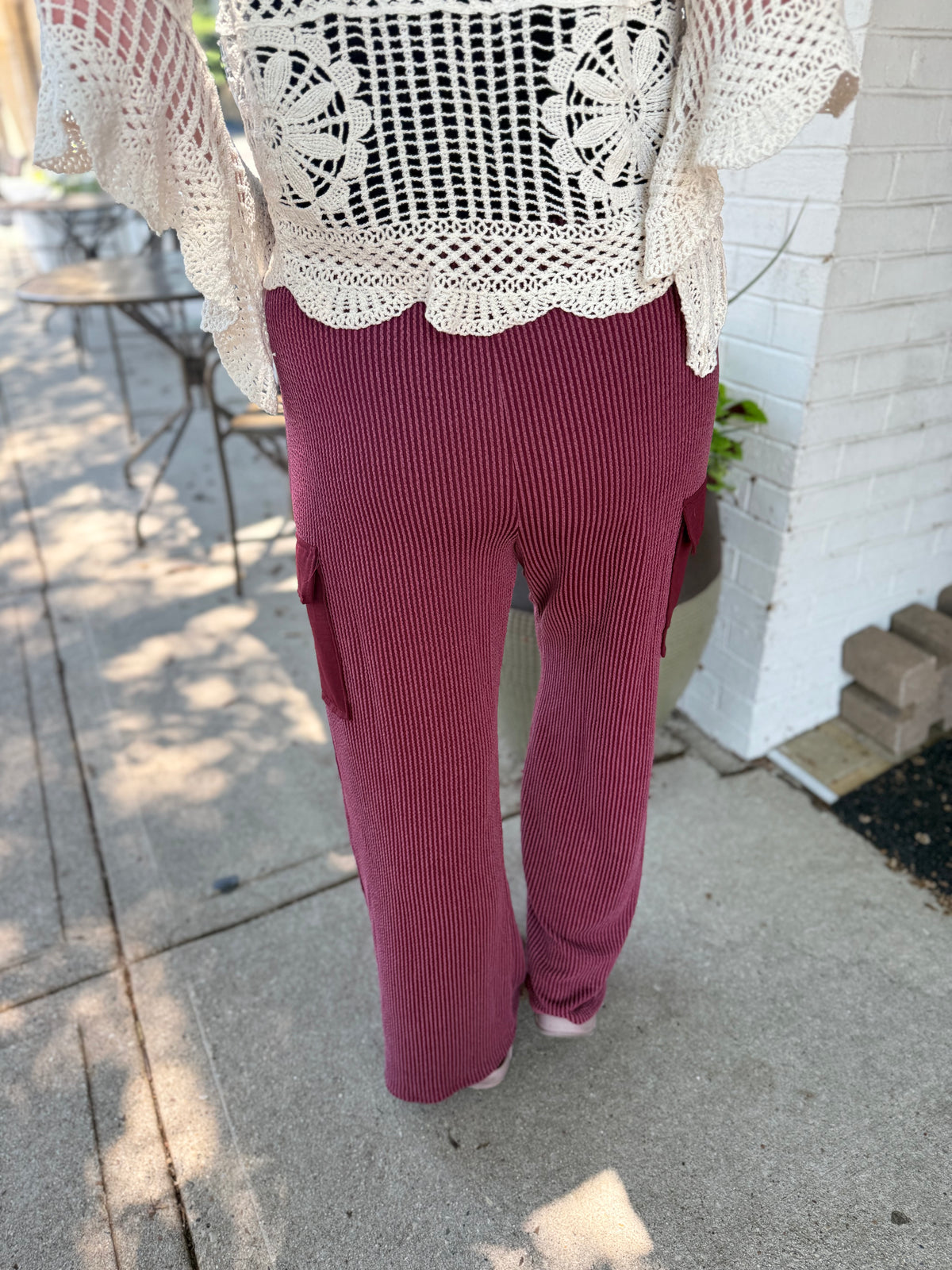 Ribbed Wide Leg Cargo Pants