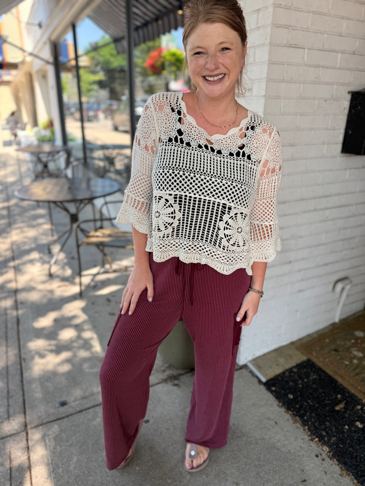Ribbed Wide Leg Cargo Pants