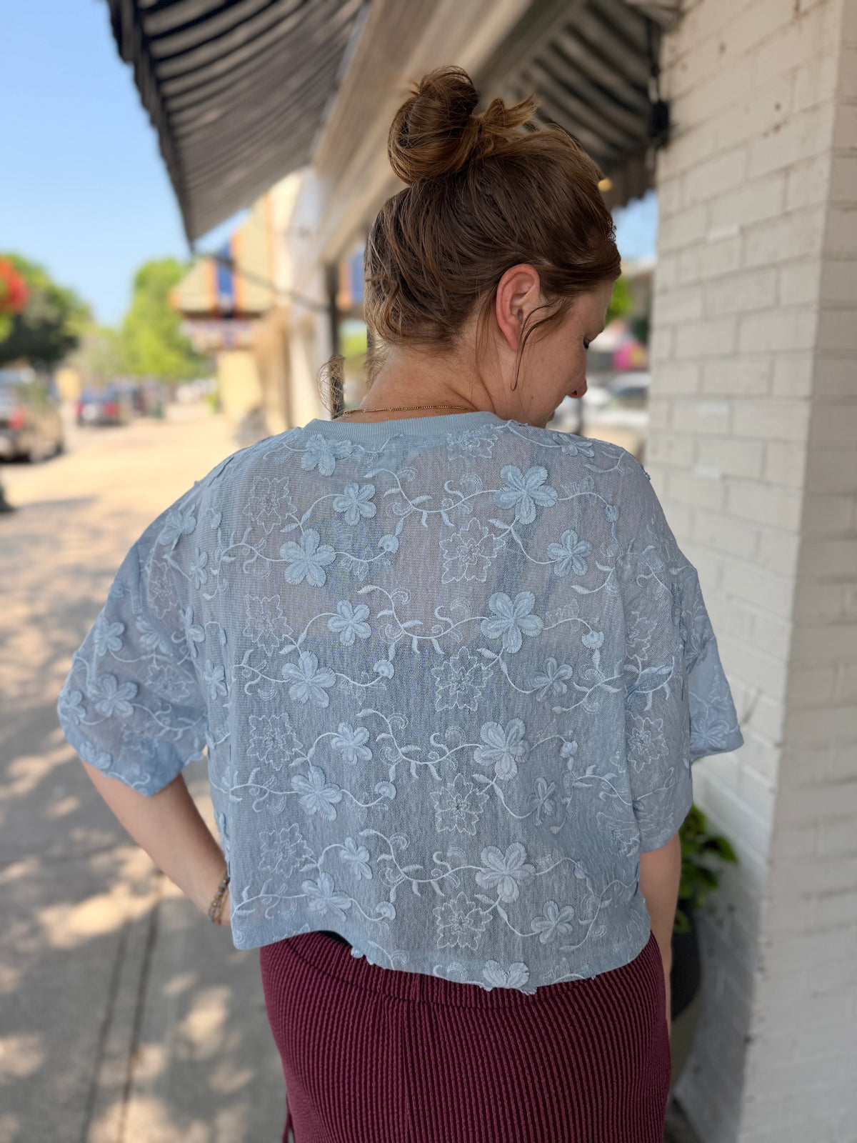 Bella Blue Embossed Floral Top