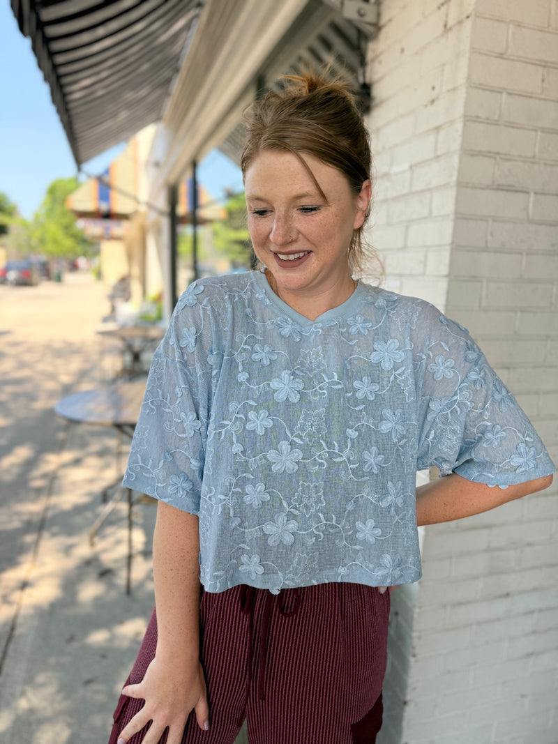 Bella Blue Embossed Floral Top