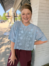 Bella Blue Embossed Floral Top