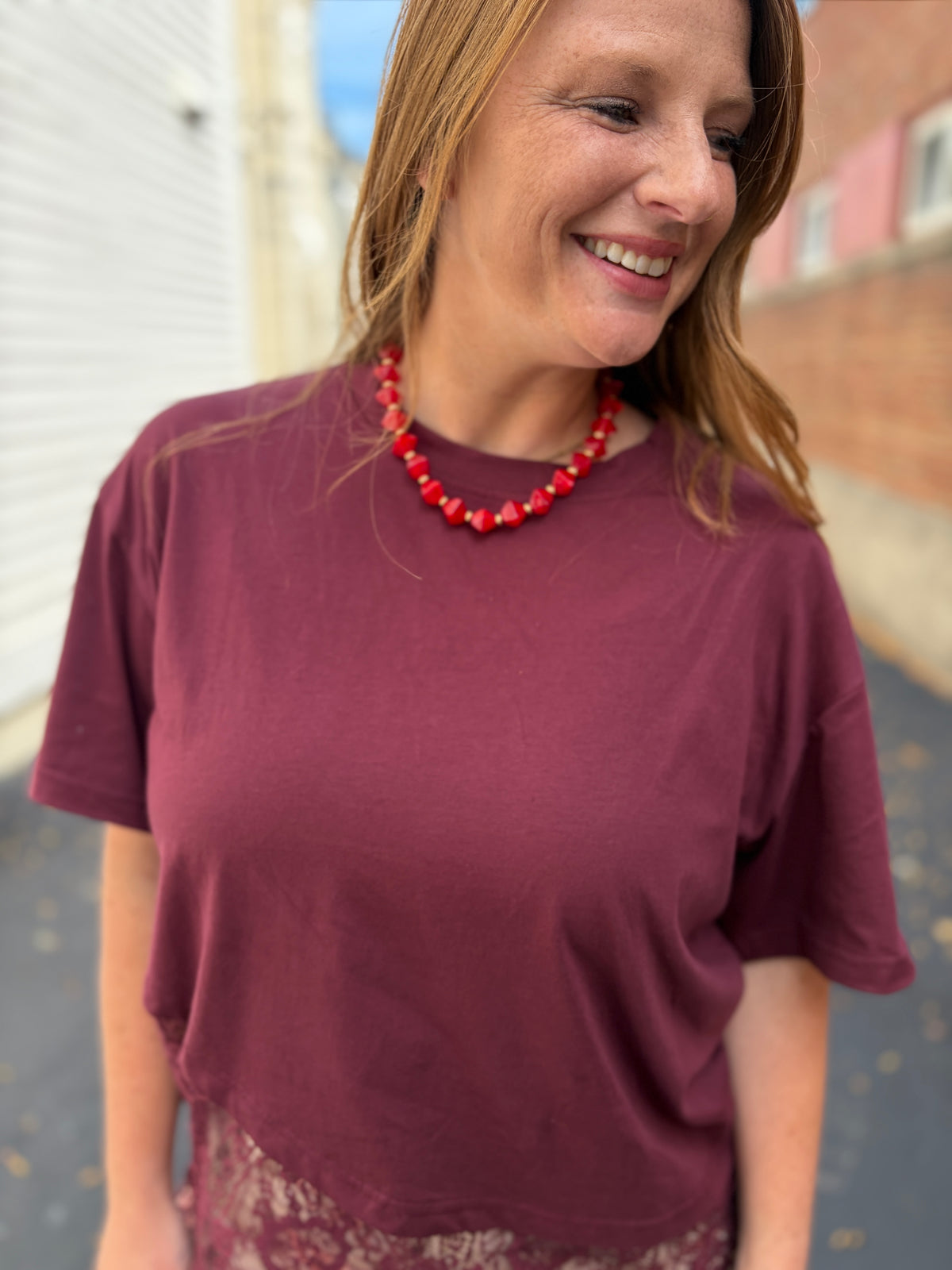 Burgundy Lace Asymmetrical Top