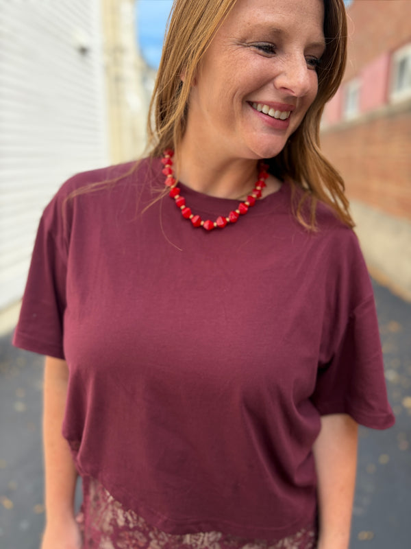 Burgundy Lace Asymmetrical Top