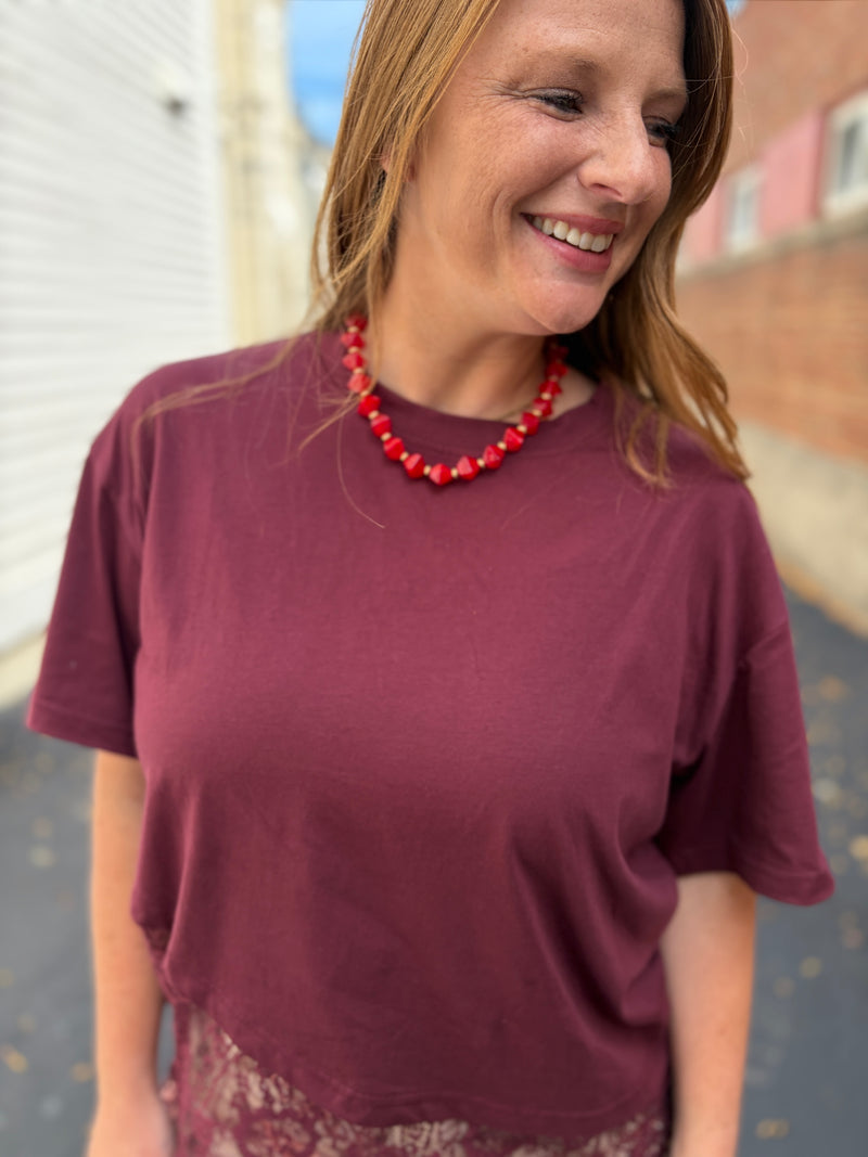 Burgundy Lace Asymmetrical Top