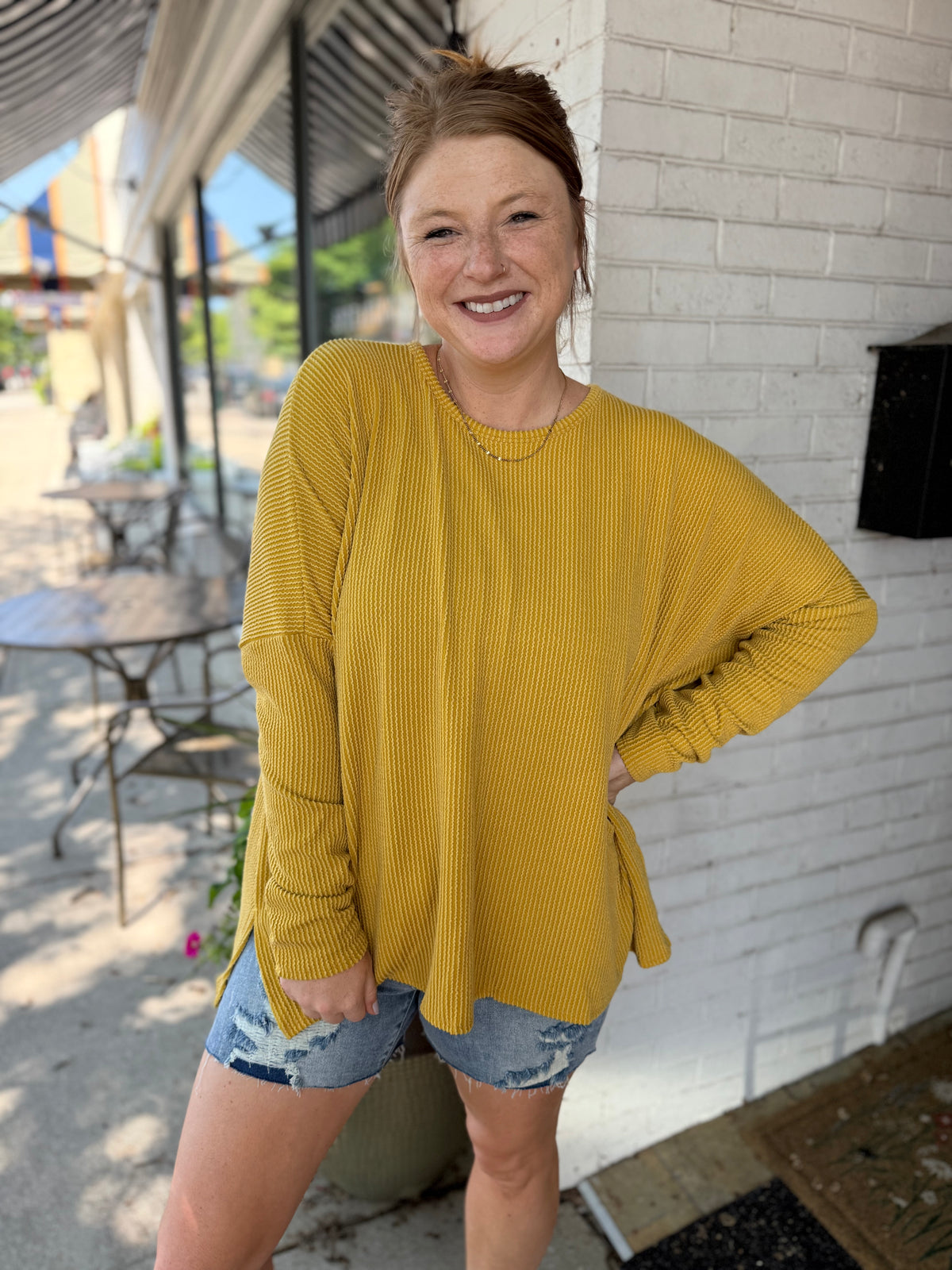 Mustard Ribbed Tunic Top