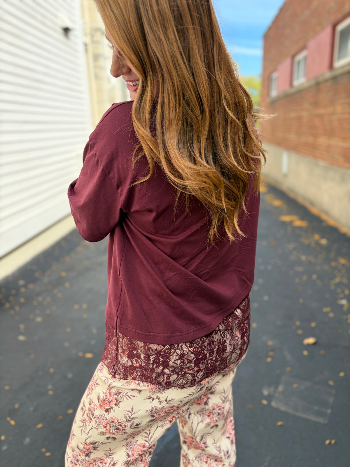 Burgundy Lace Asymmetrical Top