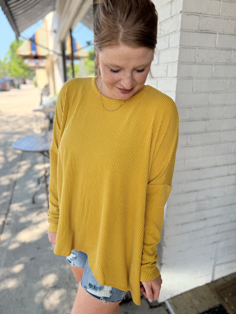 Mustard Ribbed Tunic Top