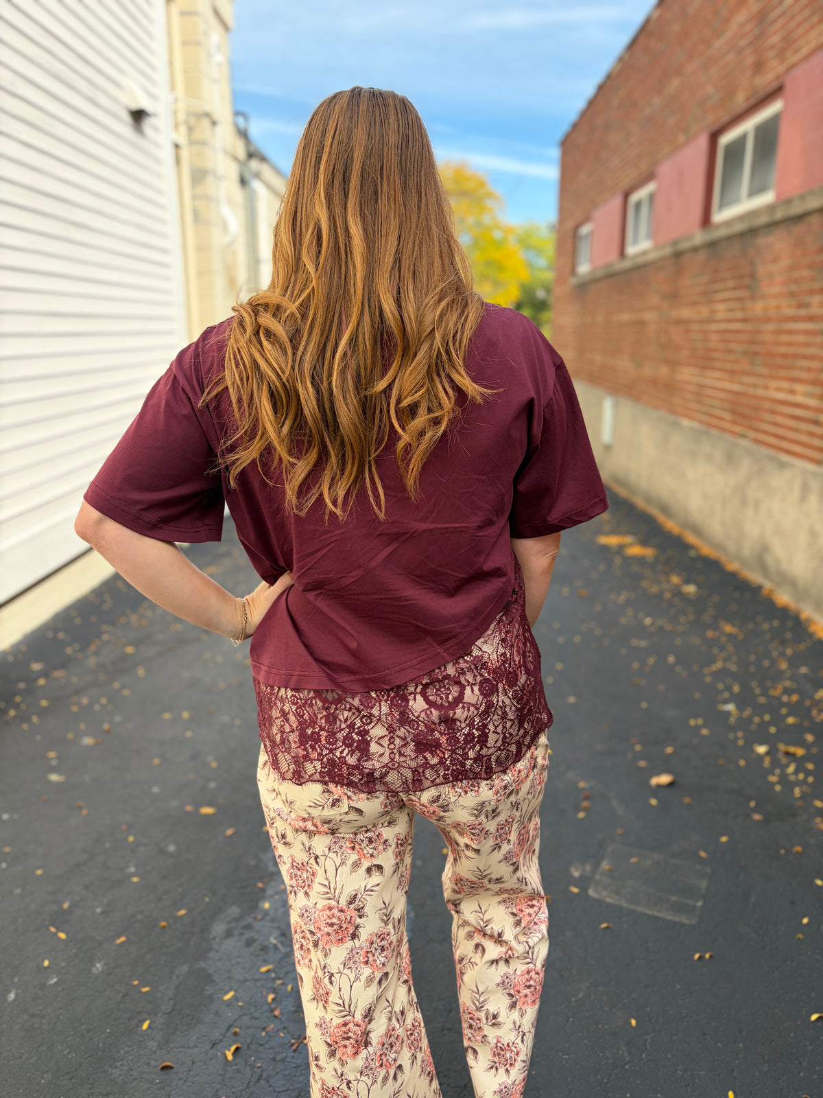Burgundy Lace Asymmetrical Top
