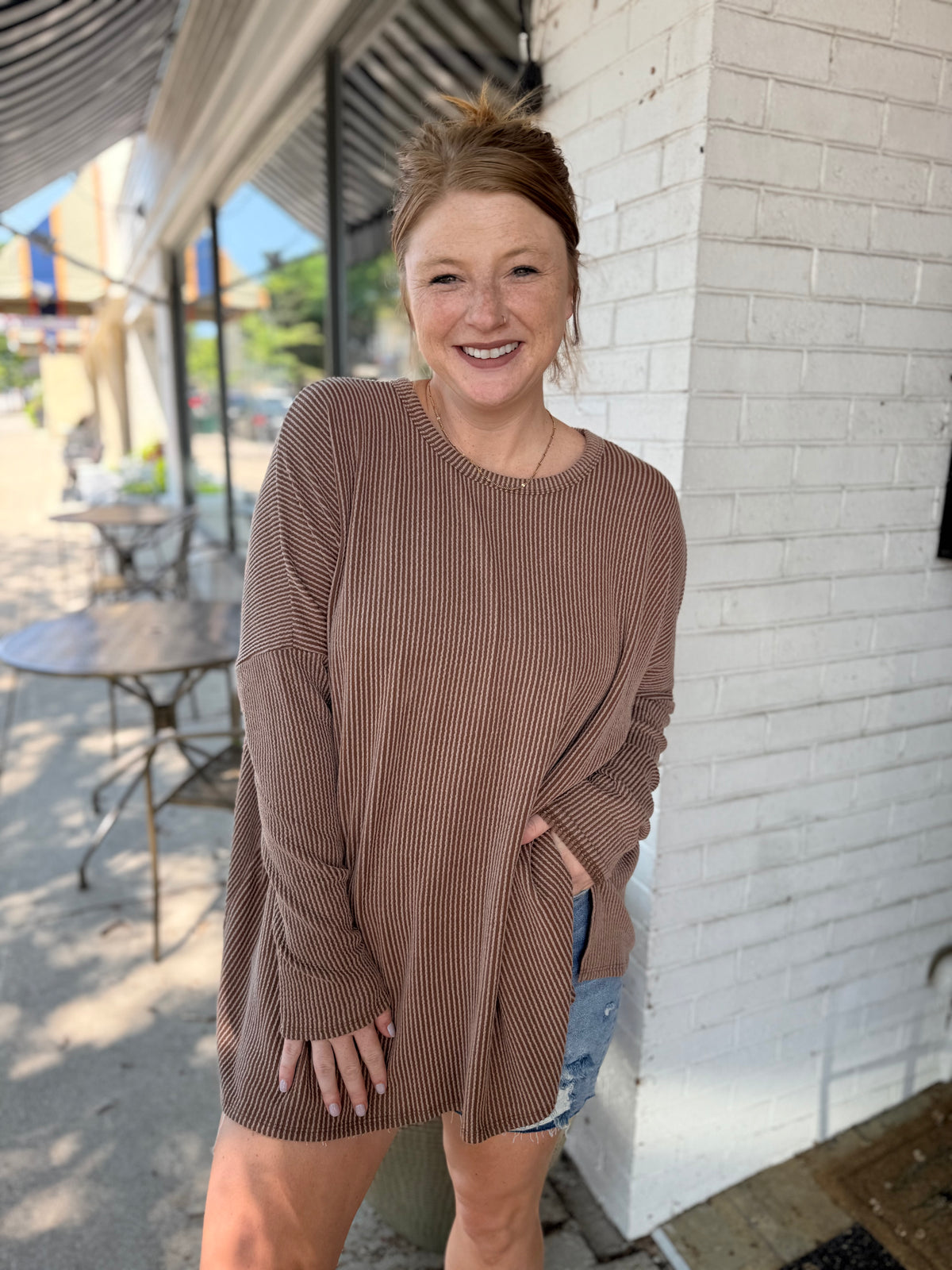Camel Ribbed Tunic Top