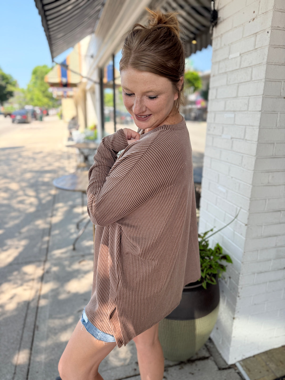 Camel Ribbed Tunic Top