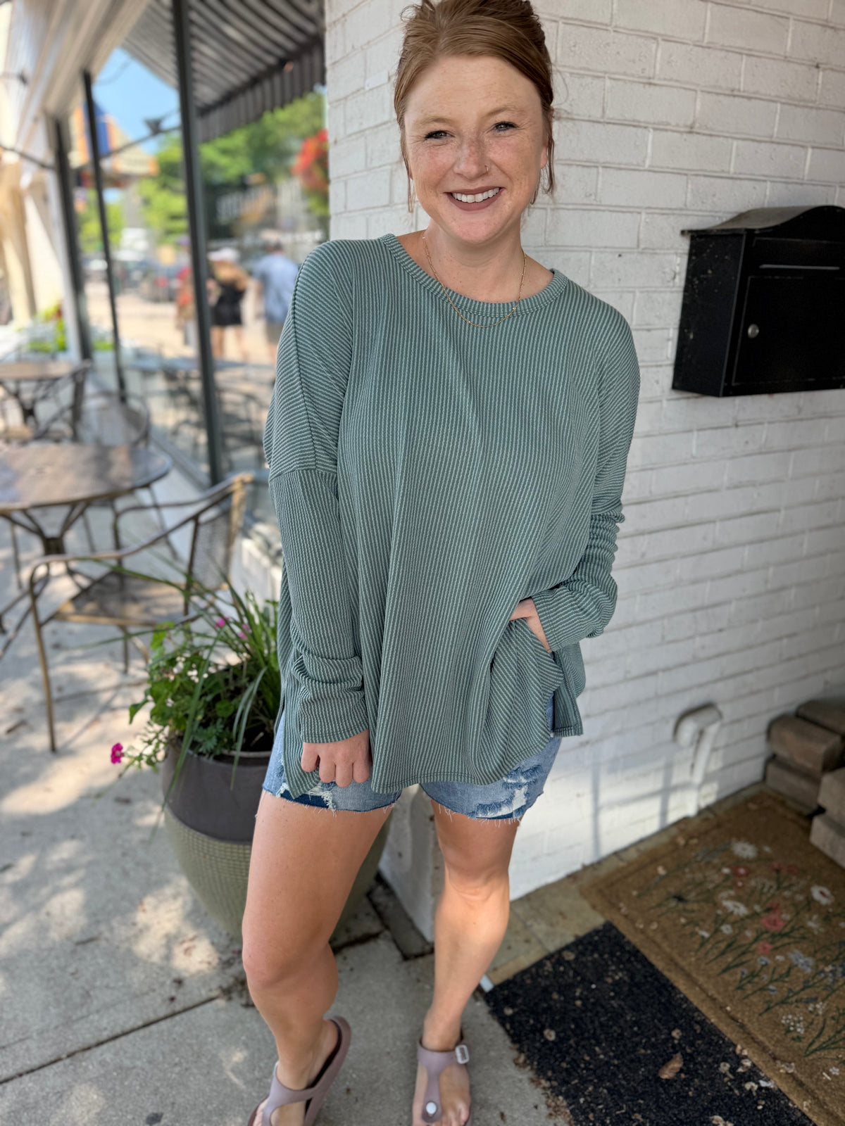 Olive Ribbed Tunic Top